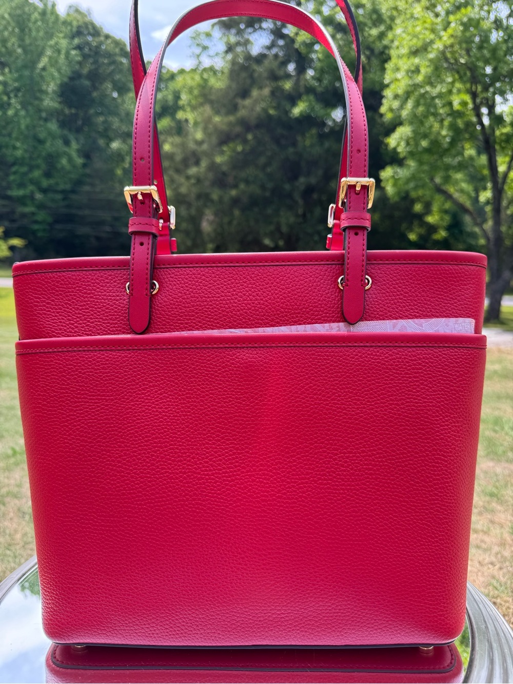 Michael Kors Red Pebbled Leather Tote - Picture 4 of 6